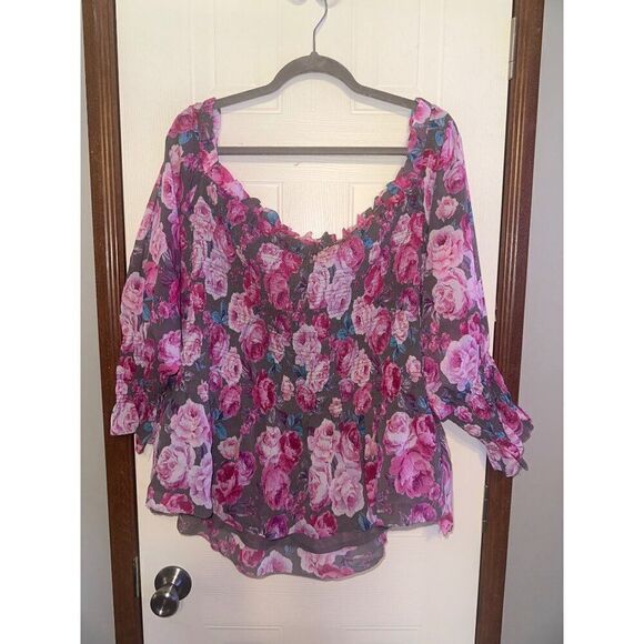 NWT Crinkle Chiffon Smocked Waist Off-Shoulder Crop Top Size 5 - Picture 9 of 16